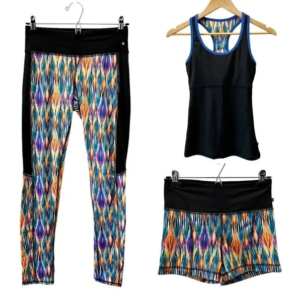 La Vie En Rose 3PC Active Leggings Shorts Tank Top Gym Workout Set Black XS/S - Picture 16 of 16